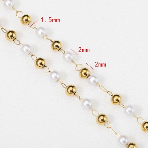 Stainless Steel Faux Artificial Pearl Beaded Chain Gold Plated Metal Beads Link For DIY Necklace Bracelet Jewelry Making Accessories