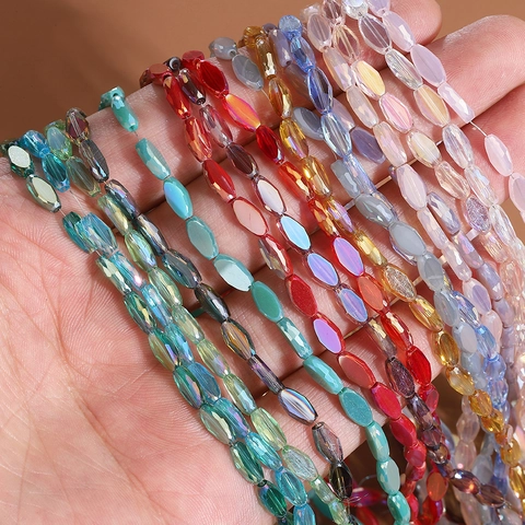 Faceted Glass Rice Beads Colorful Transparent Crystal Loose Beads For DIY Necklace Bracelet Jewelry Making Craft Accessories