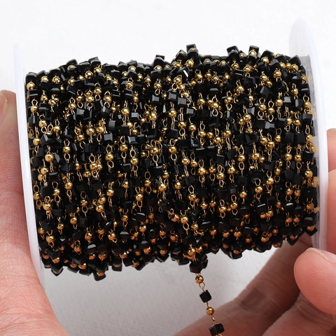 Edelstahl Quadratische Künstliche Kristall Perlenkette Für DIY Halskette Armband Herstellung Bunte Glas Würfel Perlen Schmuckkette Zubehör