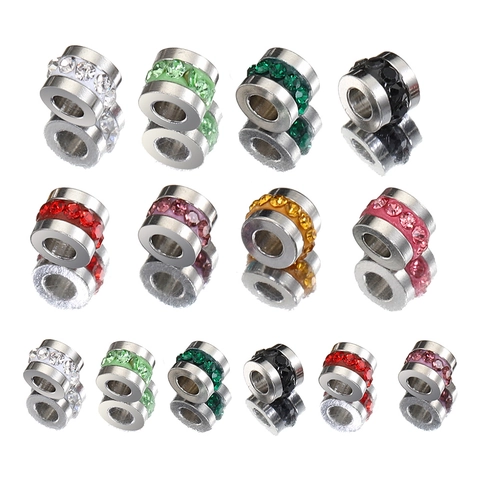 Edelstahl Strass Zwischenperlen Rund Zylinder Eingelegte Kristallperlen Für DIY Schmuckherstellung Halskette Armband Charms