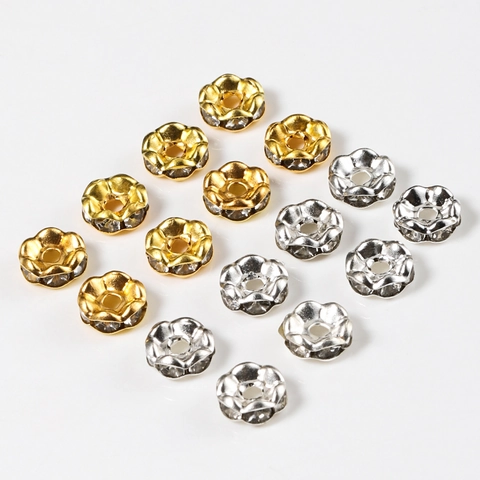 Alloy Flower Spacer Beads Rhinestone Inlaid Gold Silver Plated Rondelle Beads For DIY Jewelry Making Bracelet Necklace