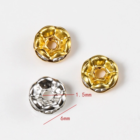 Alloy Flower Spacer Beads Rhinestone Inlaid Gold Silver Plated Rondelle Beads For DIY Jewelry Making Bracelet Necklace