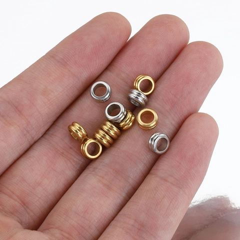 Edelstahl Großloch Abstandshalter Perlen 6mm Doppelspur Zylindrische Fassperlen Für DIY Schmuckherstellung Armband Zubehör