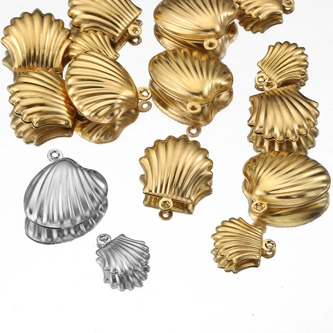 Pendentifs Coquille Saint-Jacques en Acier Inoxydable Plaqué Or 18K Breloques Coquillages Creux pour Fabrication de Bijoux DIY
