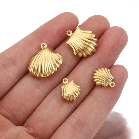 Pendentifs Coquille Saint-Jacques en Acier Inoxydable Plaqué Or 18K Breloques Coquillages Creux pour Fabrication de Bijoux DIY