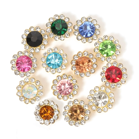 Sunflower Rhinestone Decorative Buttons Glass Alloy Crystal Flower Sewing Buckles For DIY Hair Accessories Clothing Craft Decor Women