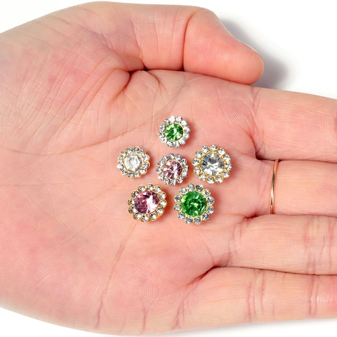 Sunflower Rhinestone Decorative Buttons Glass Alloy Crystal Flower Sewing Buckles For DIY Hair Accessories Clothing Craft Decor Women