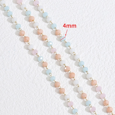 Macaron Mixed Color Faceted Glass Bead Link Chain For DIY Jewelry Making Stainless Steel Electroplated Beaded Chain Accessories