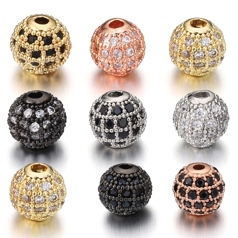 Copper Micro Pave Zirconia Round Ball Spacer Beads For DIY Jewelry Making Bracelet Necklace Accessories Electroplated Beads