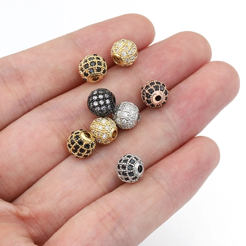 Copper Micro Pave Zirconia Round Ball Spacer Beads For DIY Jewelry Making Bracelet Necklace Accessories Electroplated Beads