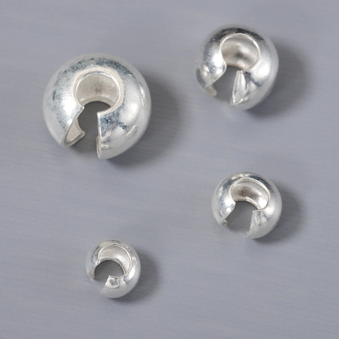 925 Sterling Silver Crimp Bead Covers C Shape Open Positioning Beads For DIY Necklace Bracelet Jewelry Making Findings