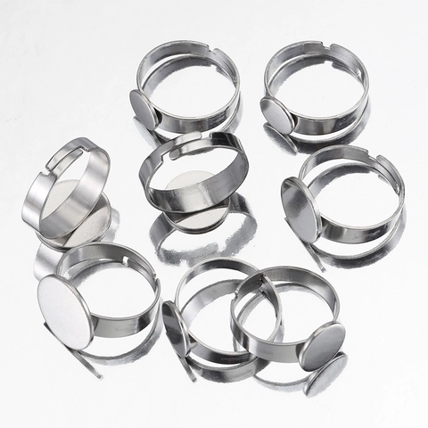 Adjustable Stainless Steel Flat Round Ring Base Setting Blank Tray Bezel For DIY Jewelry Making Handmade Crafts Finding Steel Color Jewelry Component
