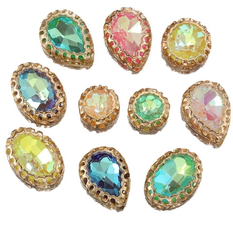 Vintage Copper Claw Rhinestone Glass Crystal Beads Oval Water Drop Round Shapes DIY Jewelry Making Accessories Findings