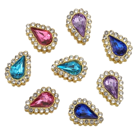 Teardrop Sunflower Glass Sew-on Rhinestones With Metal Claw Base Multicolor Glass Stones For DIY Clothing Hair Jewelry Accessories