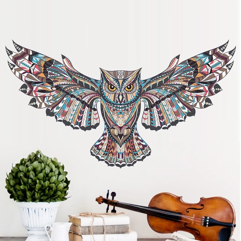 Mandala Eule Bunt Abnehmbar PVC Wandaufkleber Geometrisch Stammes Totem Wasserdicht Aufkleber Für Wohnzimmer Schlafzimmer Deko