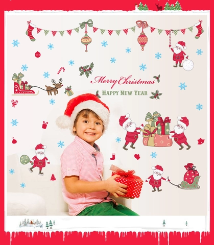 Removable PVC Waterproof Christmas Wall Sticker Santa Claus Reindeer Snowflake Pattern DIY Home Window Decor Merry Christmas