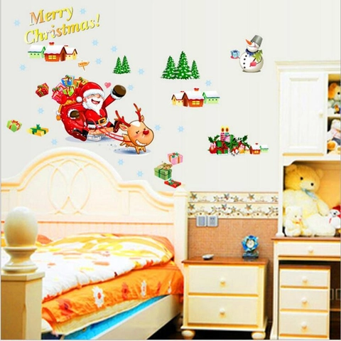 Weihnachtsbaum Weihnachtsmann Rentier Wandtattoo PVC Abnehmbar Festliche Fensterbilder Feiertag Hausdekor Für Wohnzimmer Glas