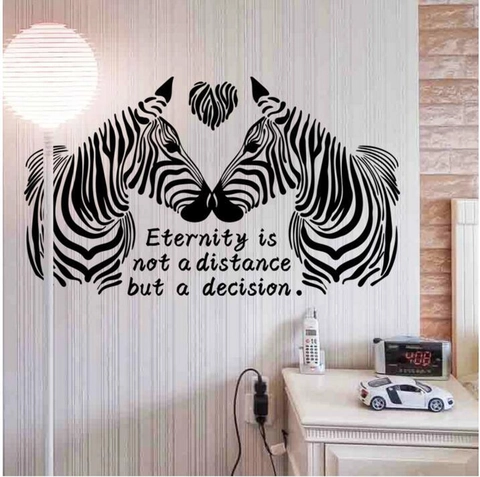 Removable PVC Black Zebra Heart Silhouette Wall Sticker With Motivational Quote Waterproof Modern Minimalist Home Decor