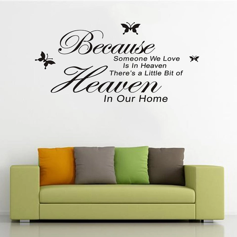 Vinilo Decorativo con Cita en Inglés y Mariposa Recuerdo Familiar Cielo PVC Impermeable Decoración Hogar