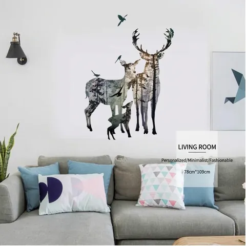 Nordic Eland Rendier Bos Silhouet Muursticker PVC Waterdicht Boom Vogel DIY Muursticker Voor Woonkamer Slaapkamer TV Achtergrond