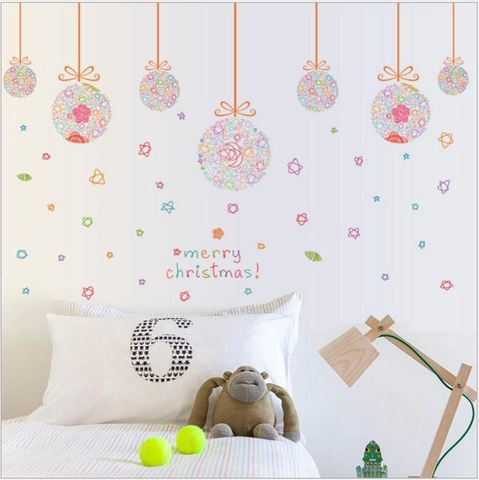 Pegatinas de Pared de Navidad PVC Extraíbles Patrón de Bolas Estrellas Merry Christmas Vinilos Ventana Para Decoración