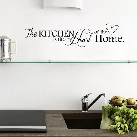 Adesivo Murale The Kitchen Is The Heart Of The Home in PVC Con Motivo a Cuore Rimovibile Decorazione per Cucina e Sala da Pranzo