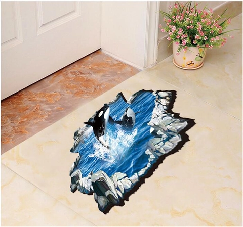 Adhesivo De Pared Y Suelo 3D Orca Saltando Removible PVC Impermeable Decoración Hogar Para Baño Sala De Estar Pegatinas