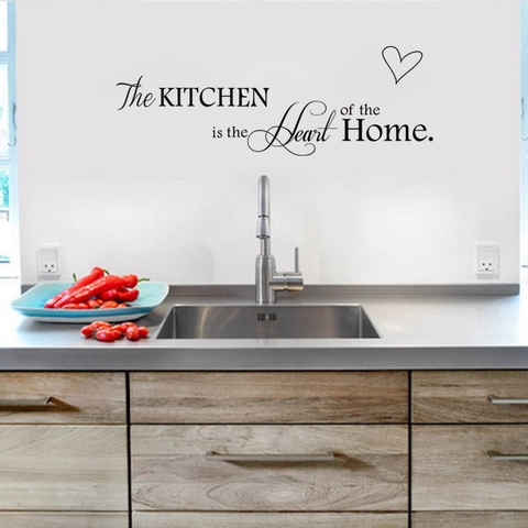 Adesivo Murale The Kitchen Is The Heart Of The Home in PVC Con Motivo a Cuore Rimovibile Decorazione per Cucina e Sala da Pranzo