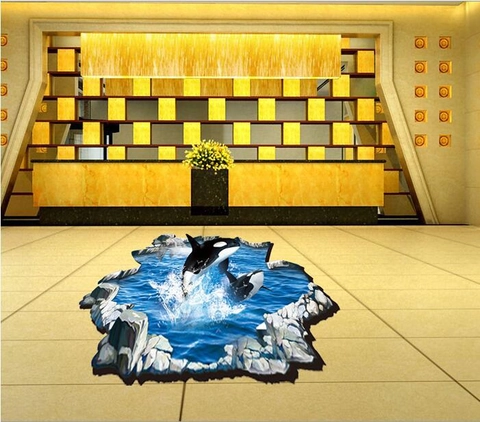 Adhesivo De Pared Y Suelo 3D Orca Saltando Removible PVC Impermeable Decoración Hogar Para Baño Sala De Estar Pegatinas