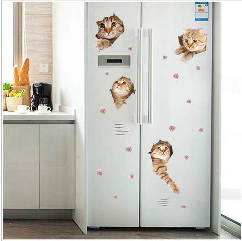 3D Realistische Katzen Wandaufkleber Abnehmbare PVC Aufkleber Für Kühlschrank Schrank Fenster Wohnkultur Tiermuster Möbel Aufkleber