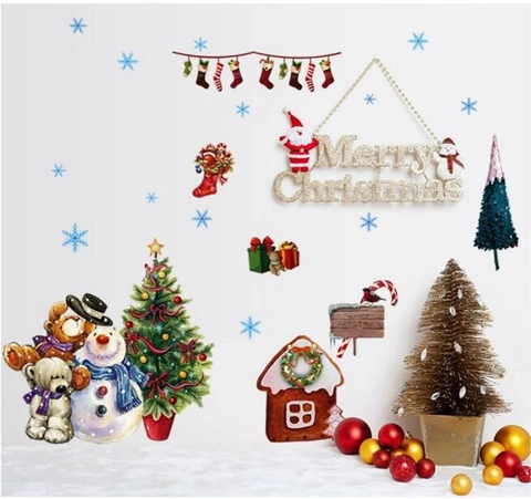 Weihnachten Fenster Wandtattoo PVC Wasserdicht Aufkleber Schneemann Baum Lebkuchenhaus Für Haus Shop Deko
