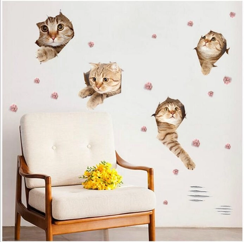 3D Realistische Katzen Wandaufkleber Abnehmbare PVC Aufkleber Für Kühlschrank Schrank Fenster Wohnkultur Tiermuster Möbel Aufkleber