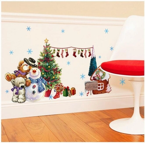 Weihnachten Fenster Wandtattoo PVC Wasserdicht Aufkleber Schneemann Baum Lebkuchenhaus Für Haus Shop Deko