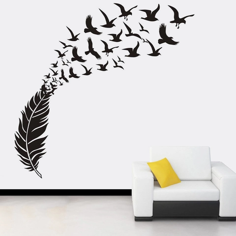 Pegatina de Pared Creativa Pluma y Aves Volando Impermeable PVC Removible Moderno Minimalista DIY Decoración Hogar para Sala