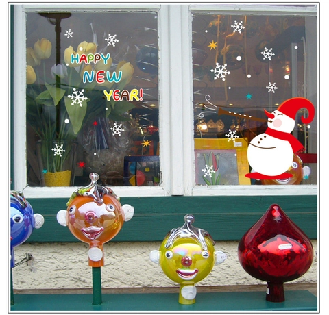 Fröhliche Weihnachten Schneemann Schneeflocke Happy New Year PVC Wandtattoo Wasserdicht Wiederverwendbar Fensterbilder Für Laden Haus Glas Deko