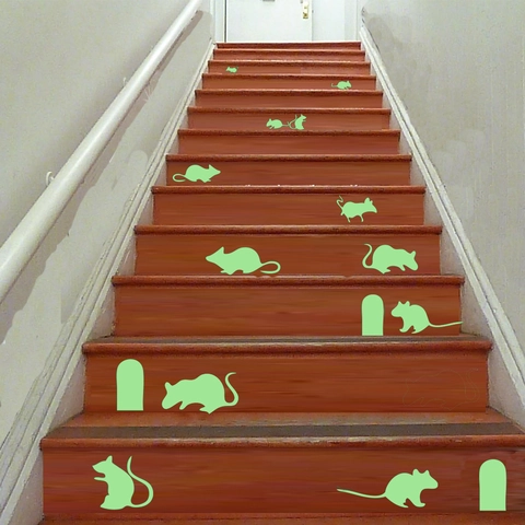 Kreative Leuchtende Maus Silhouette Wandaufkleber DIY Glow In The Dark Mäuseloch Wandbilder Für Zuhause Treppen Deko