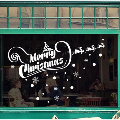 Pegatinas de Ventana de Navidad Blancas Feliz Navidad Reno Copo de Nieve Calcomanías de Pared Para Escaparate Hogar PVC