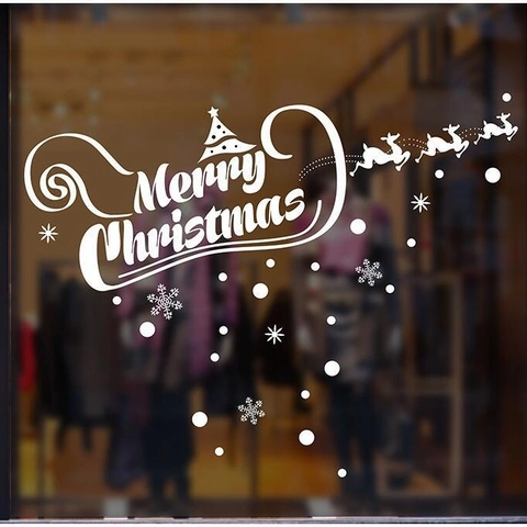 Pegatinas de Ventana de Navidad Blancas Feliz Navidad Reno Copo de Nieve Calcomanías de Pared Para Escaparate Hogar PVC