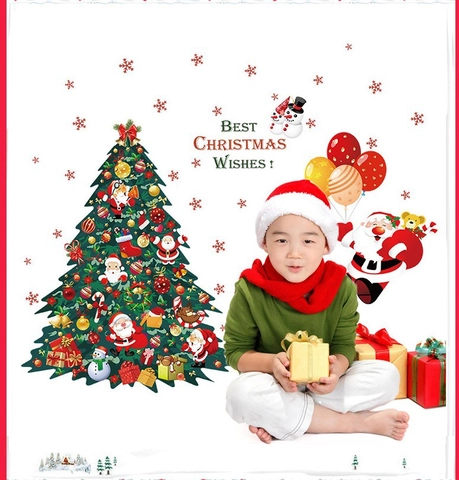 Christmas Wall Stickers PVC Removable Waterproof DIY Christmas Tree Santa Claus Snowman Wall Decals For Home Shop Window Decoration