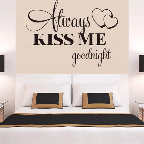 Always Kiss Me Goodnight Pegatina de Pared de Vinilo Con Patrón de Corazón PVC Removible Impermeable Decoración Dormitorio