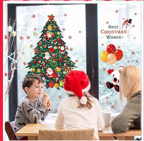 Christmas Wall Stickers PVC Removable Waterproof DIY Christmas Tree Santa Claus Snowman Wall Decals For Home Shop Window Decoration