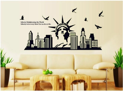 Leuchtende Freiheitsstatue Stadt Skyline Wandsticker Leuchtet im Dunkeln PVC Wasserdichtes Dekor Für Wohnzimmer Schlafzimmer Wanddekoration