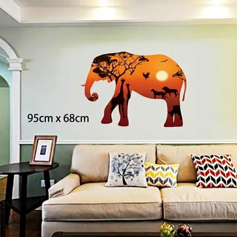 Kreative Afrikanischer Elefant Savanne Sonnenuntergang Wandtattoo PVC Abnehmbar Wasserdicht Aufkleber Für Wohnzimmer Dekor