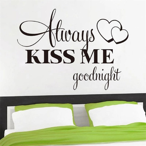 Always Kiss Me Goodnight Pegatina de Pared de Vinilo Con Patrón de Corazón PVC Removible Impermeable Decoración Dormitorio