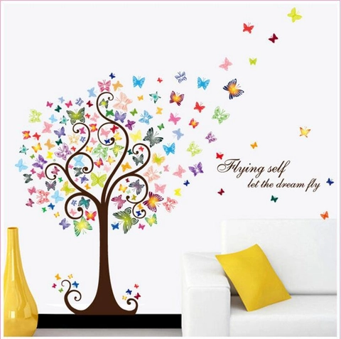 Abnehmbares Farbenfrohes Schmetterlingsbaum Wandtattoo PVC Wasserdicht DIY Kunst Aufkleber Für Wohnzimmer Schlafzimmer