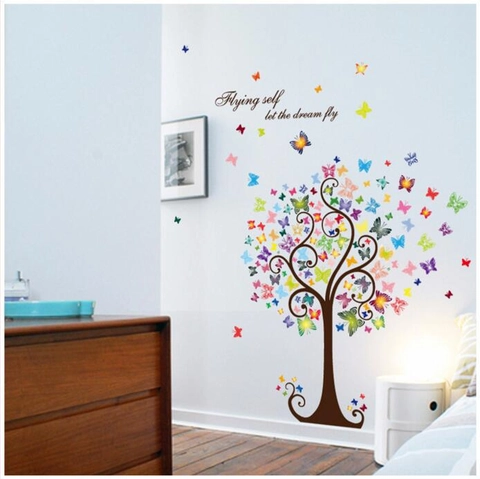 Abnehmbares Farbenfrohes Schmetterlingsbaum Wandtattoo PVC Wasserdicht DIY Kunst Aufkleber Für Wohnzimmer Schlafzimmer