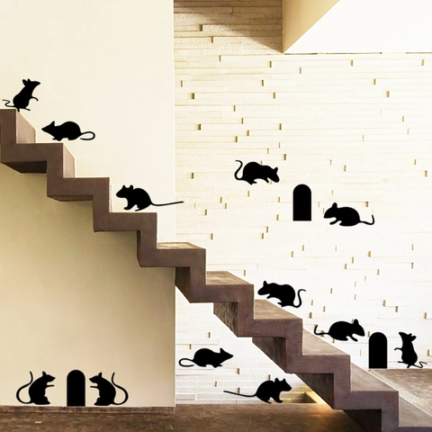 Pegatina de Pared Creativa Agujero de Ratón PVC Removible Silueta de Animal Impermeable DIY Decoración de Escaleras para Hogar