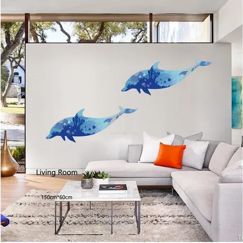 Adesivo Da Parete Silhouette Delfino Mondo Oceanico Blu PVC Vita Marina Arredamento Per Soggiorno Bagno Camera Da Letto Arredo Casa Minimalista