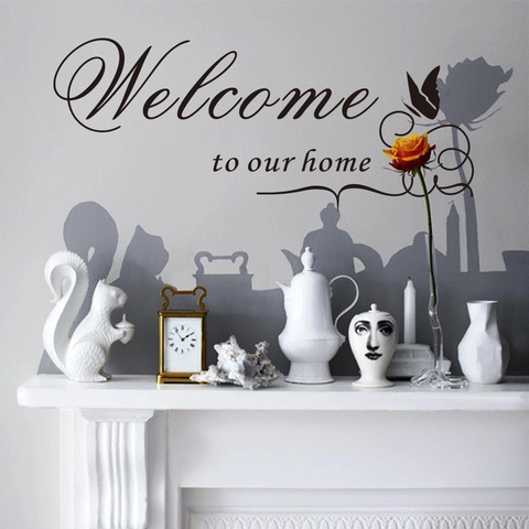 Adesivo Murale Welcome To Our Home Farfalla Rimovibile in PVC Vinile Decalcomania Artistica Per Soggiorno Ingresso Parete