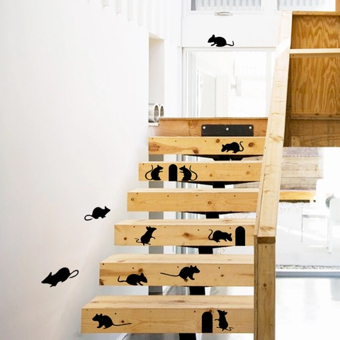Pegatina de Pared Creativa Agujero de Ratón PVC Removible Silueta de Animal Impermeable DIY Decoración de Escaleras para Hogar